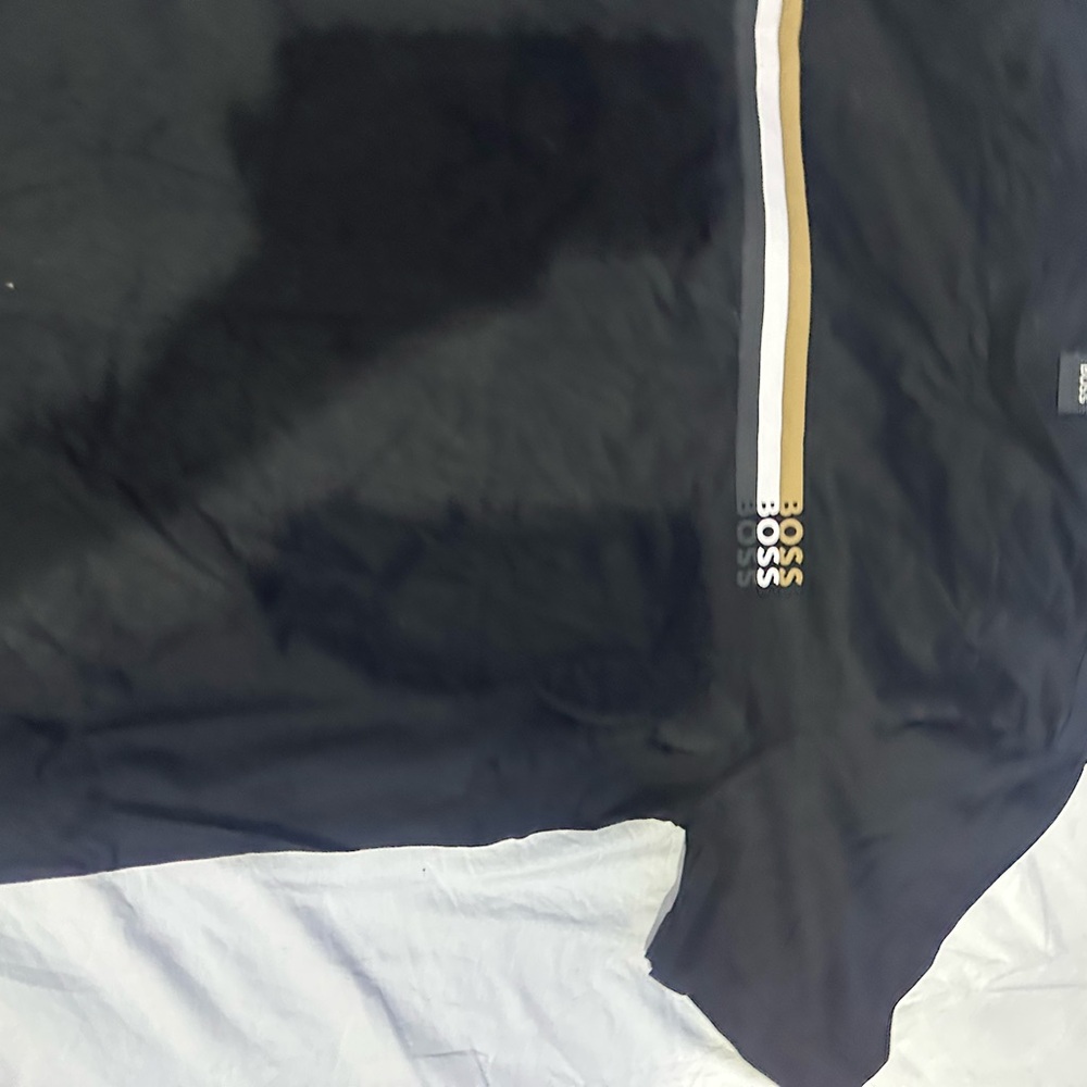 Black T-Shirt with Gold and White Stripe